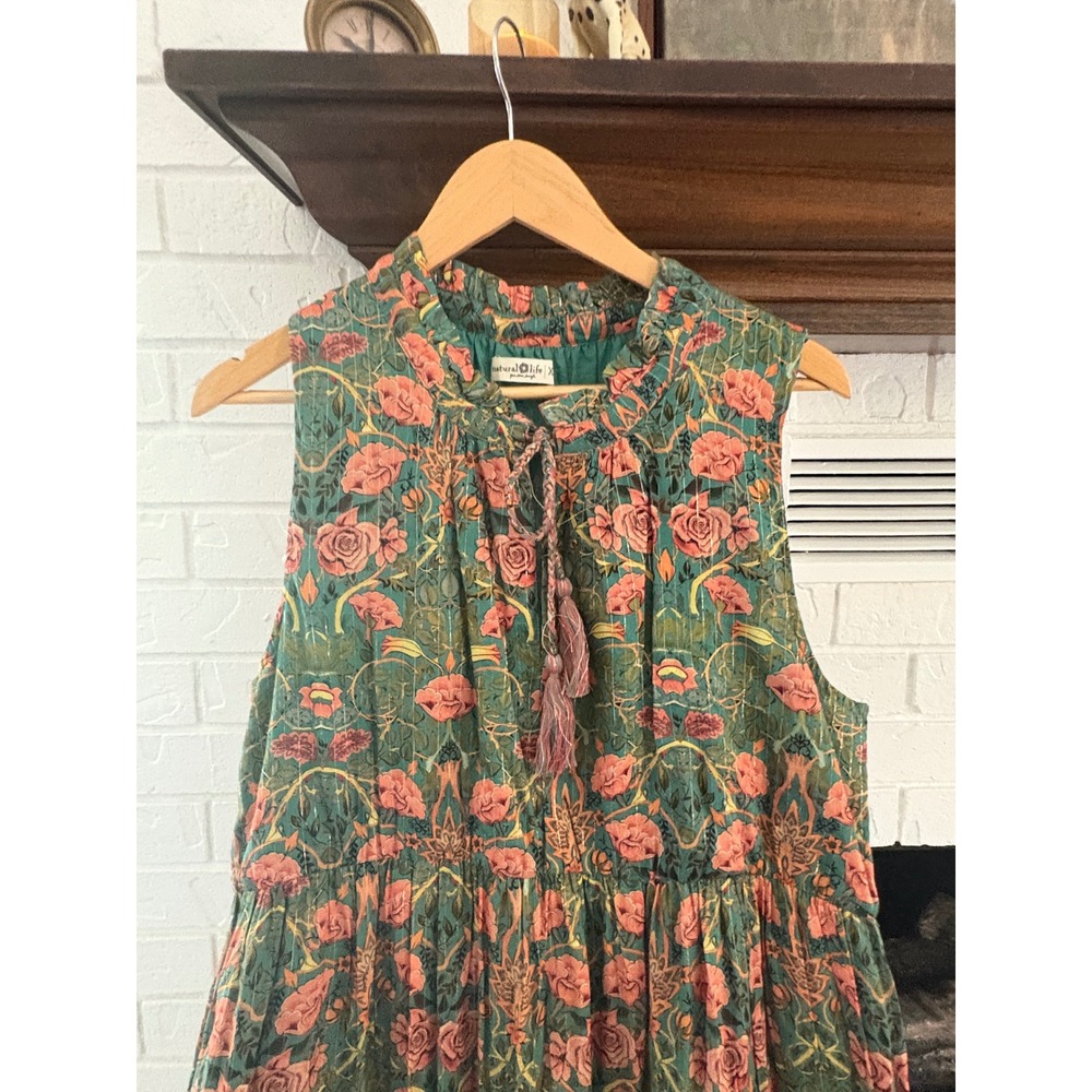 NEW Natural Life Green Floral Metallic Tiered Maxi Dress XL - Picture 2 of 5